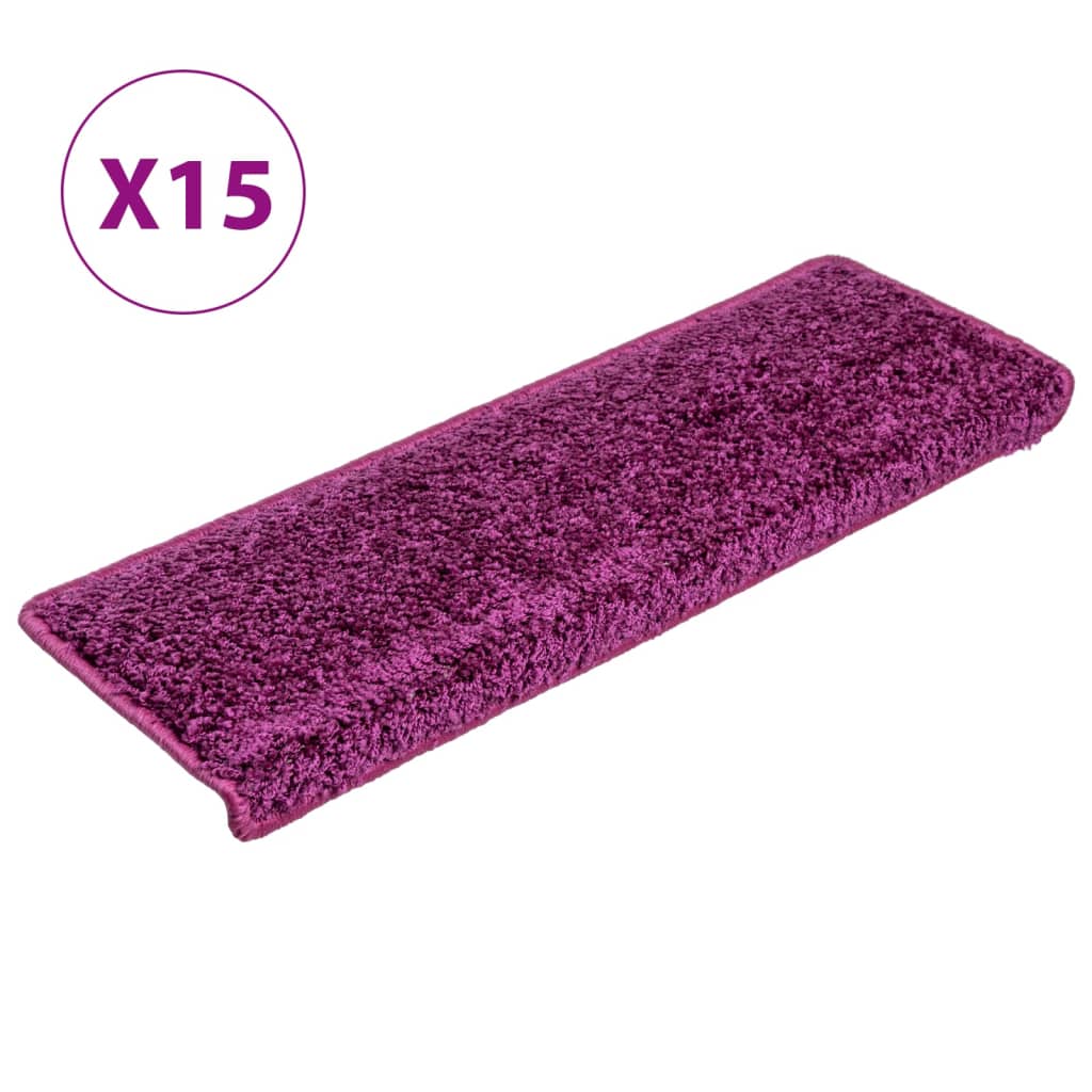 Laiptų kilimėliai, 15 vnt., 65x21x4 cm, violetiniai, stačiakampiai kraštai