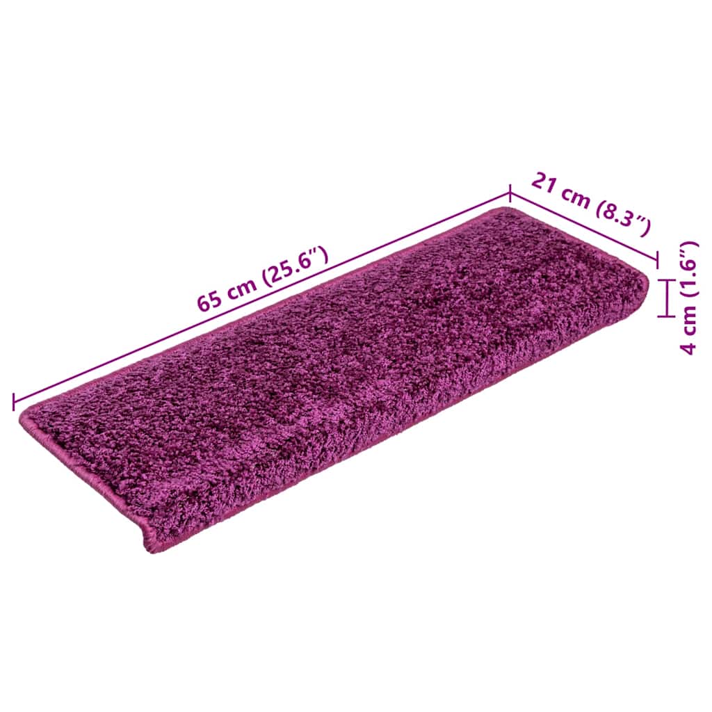 Laiptų kilimėliai, 15 vnt., 65x21x4 cm, violetiniai, stačiakampiai kraštai