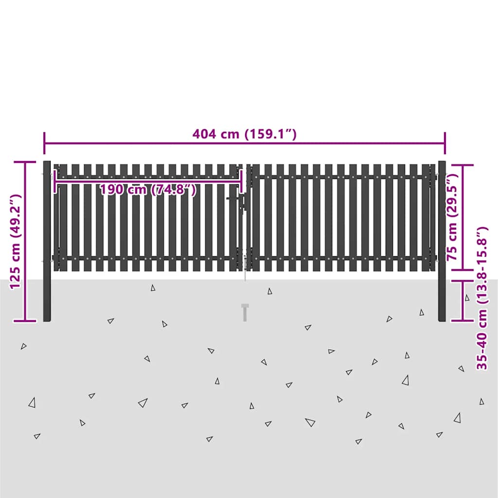 Garden fence gate, steel, 400x75 cm, anthracite