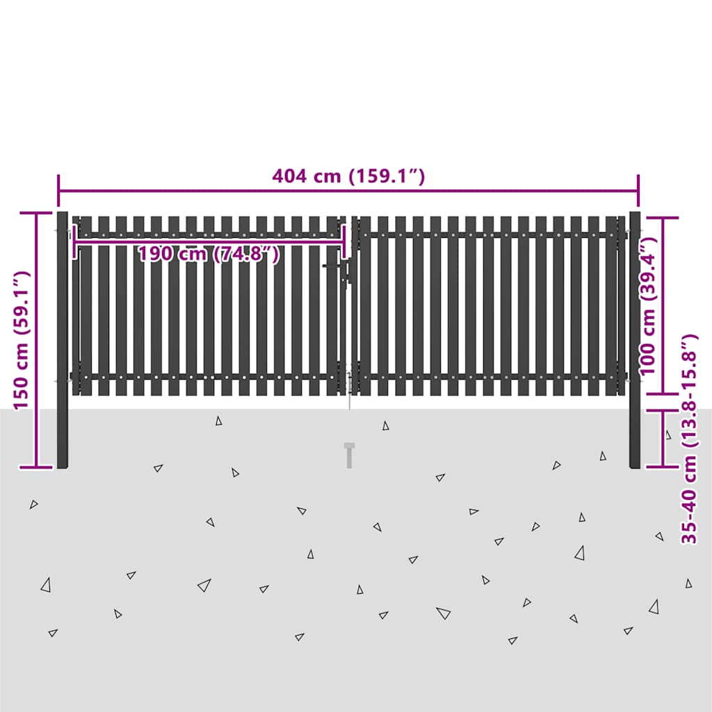 Sodo tvoros vartai, plieniniai, 400x100 cm, antracito spalvos