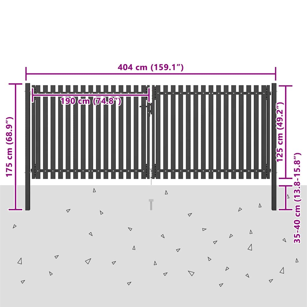 Sodo tvoros vartai, plieniniai, 400x125 cm, antracito spalvos