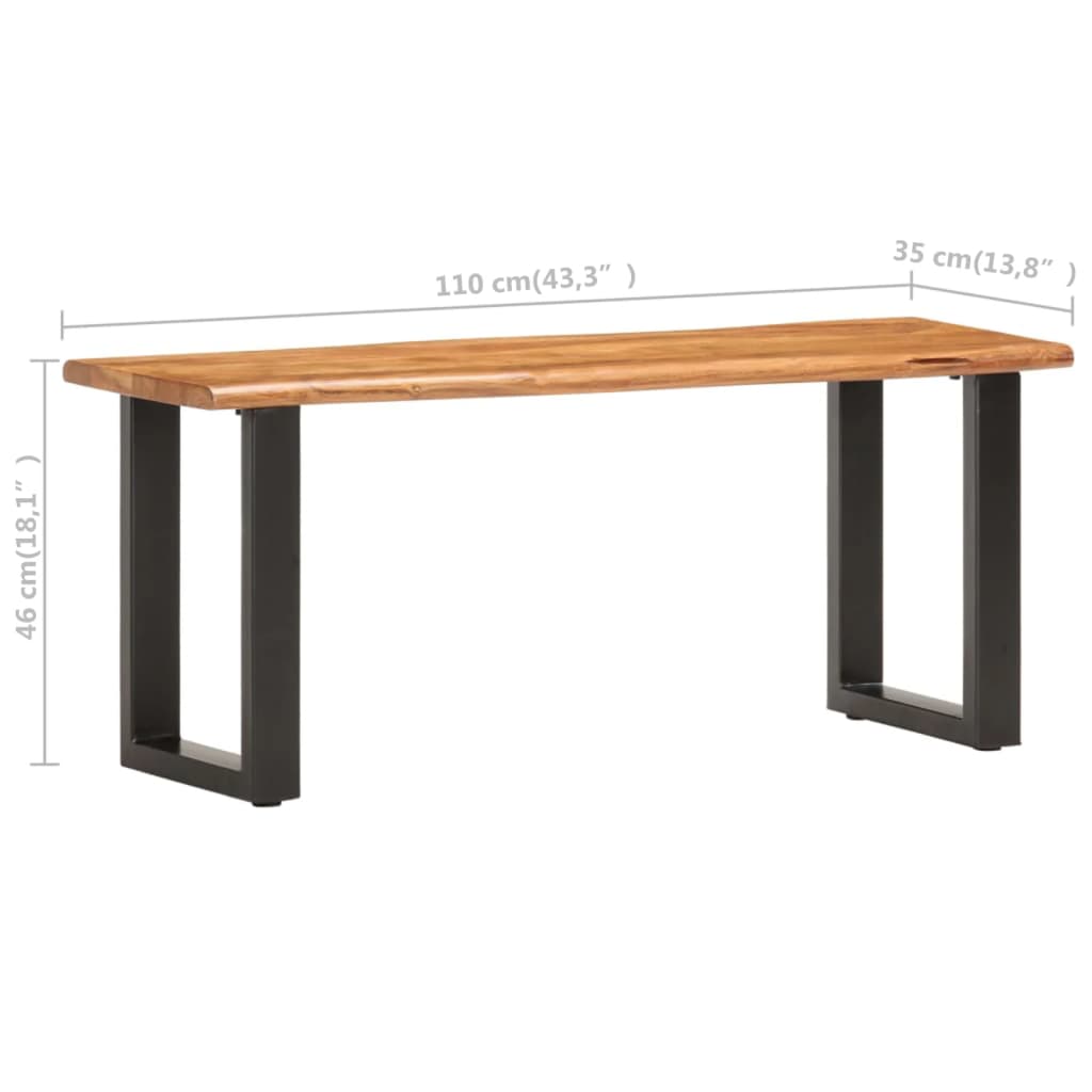 Bench, 110cm, acacia solid wood and steel, with live edge
