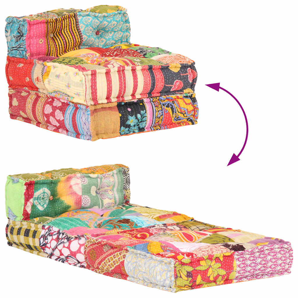 Modular pouffe, fabric, patchwork