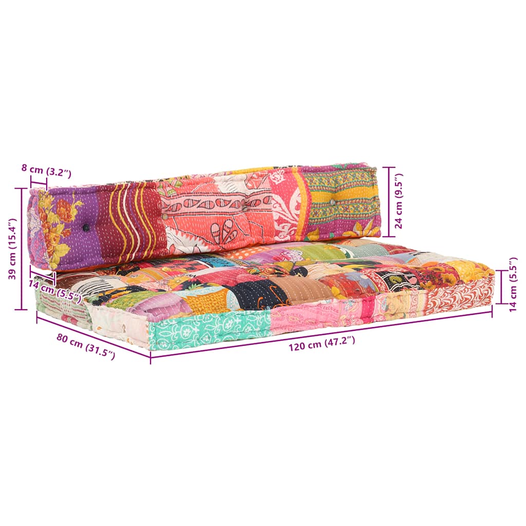 Pallet sofa cushion, multi-colored, fabric, patchwork