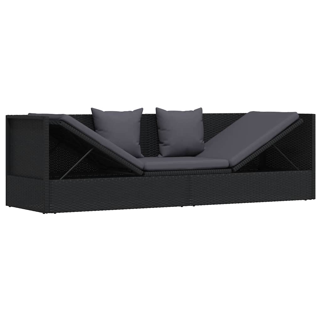 Sodo sofa su pagalvėlėmis ir pagalvėmis, juoda, poliratanas