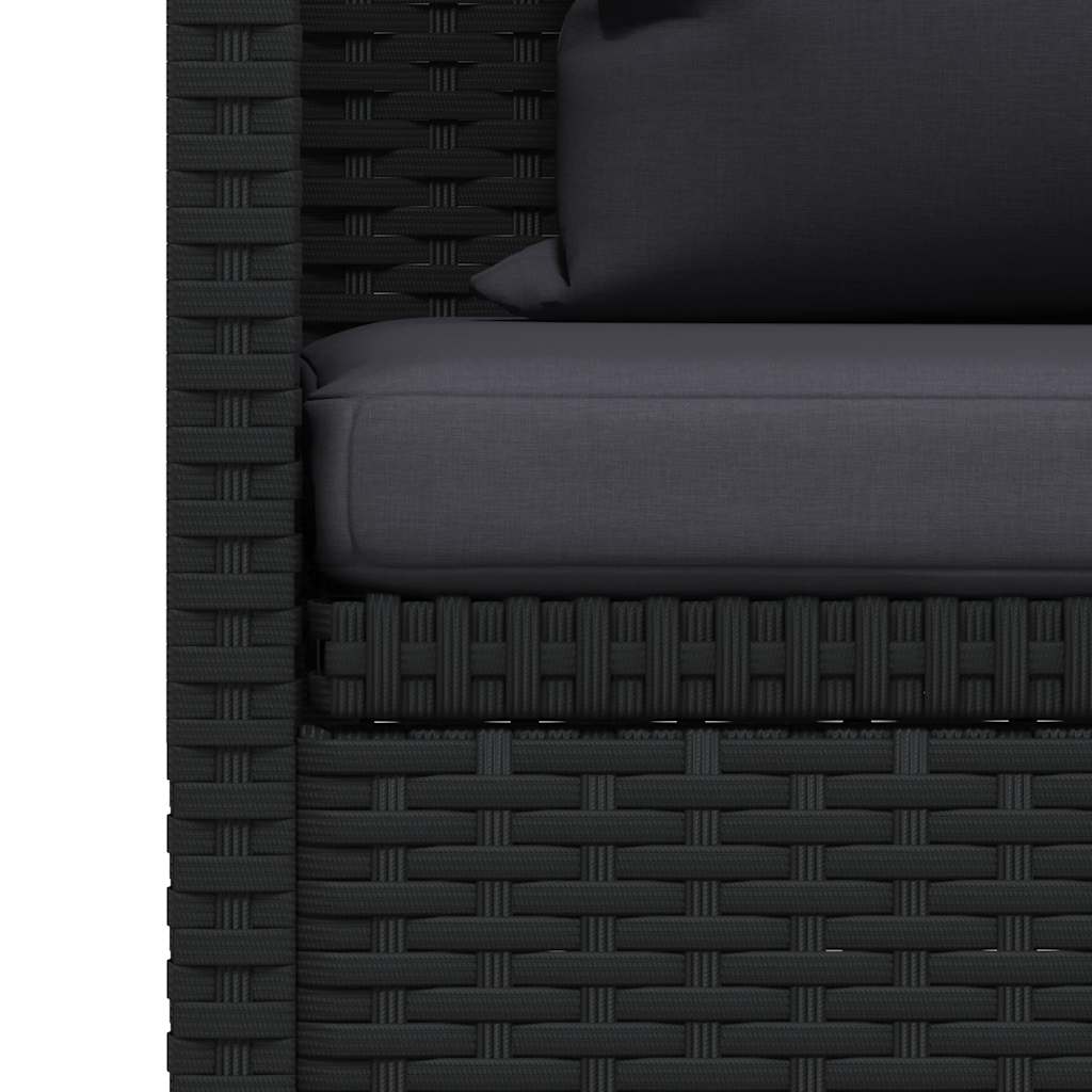 Sodo sofa su pagalvėlėmis ir pagalvėmis, juoda, poliratanas