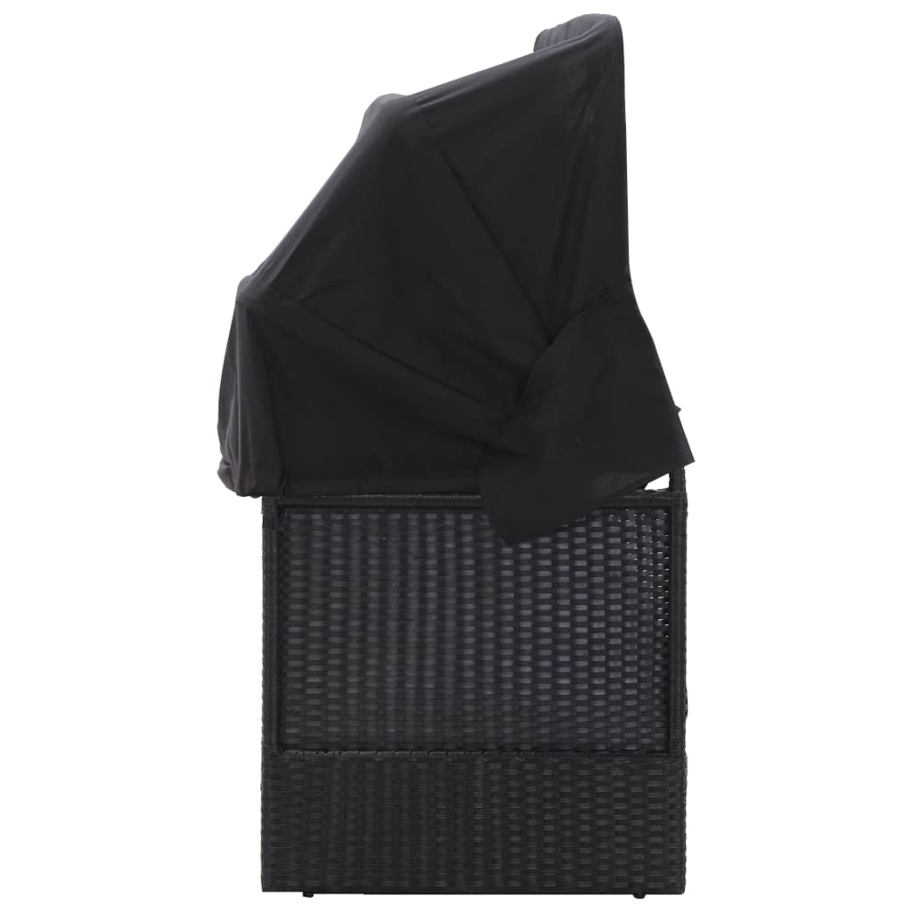 Outdoor sofa bed with canopy, black, poly rattan