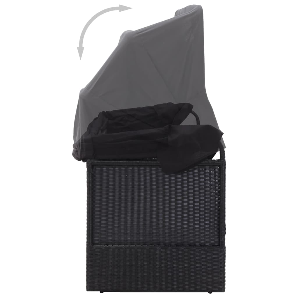 Outdoor sofa bed with canopy, black, poly rattan