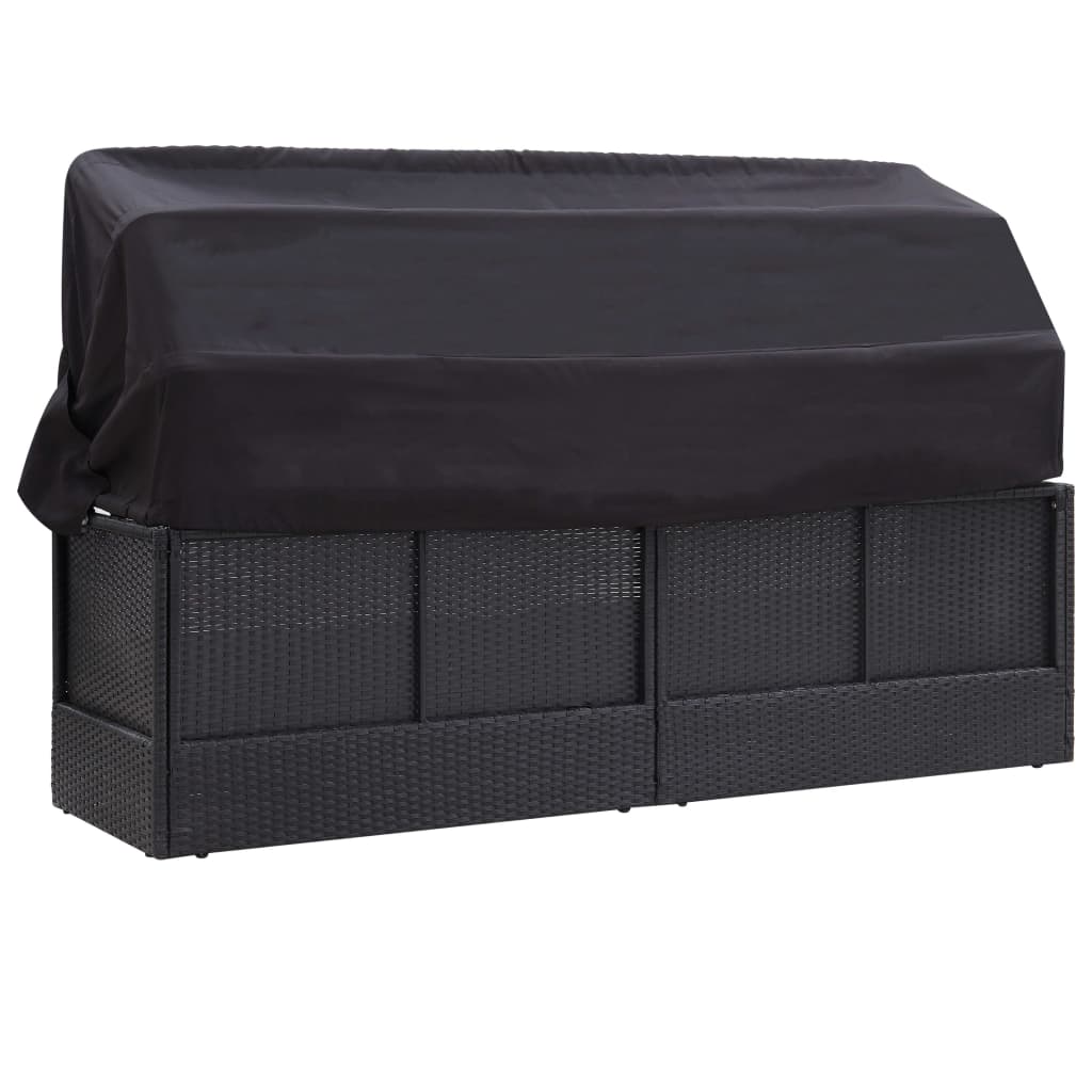Outdoor sofa bed with canopy, black, poly rattan
