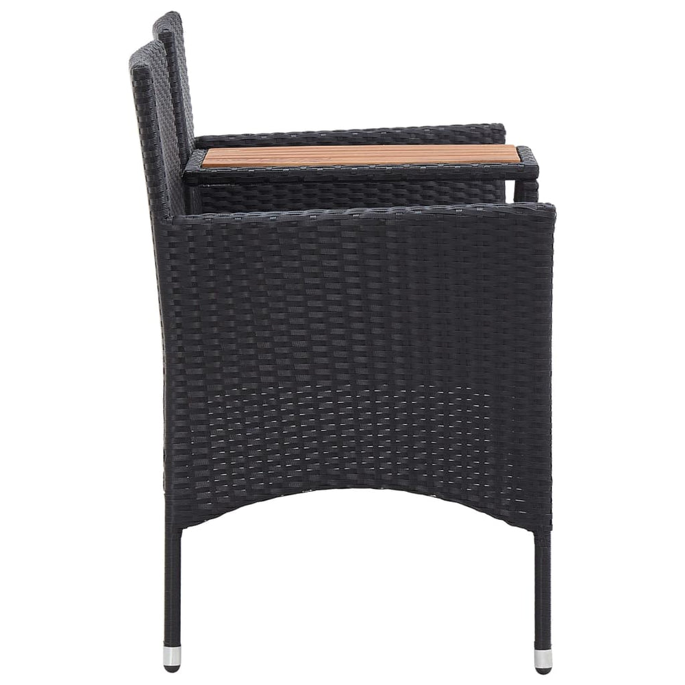 Two-seater bench with a table, black, 143cm, poly rattan