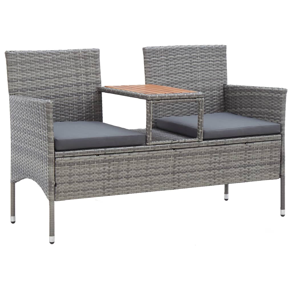 Two-seater bench with table, grey, 143cm, polyrattan