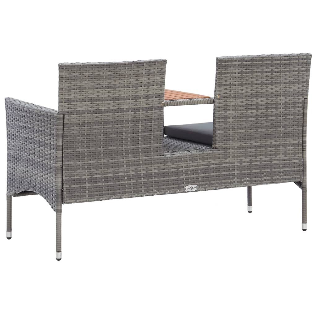 Two-seater bench with table, grey, 143cm, polyrattan