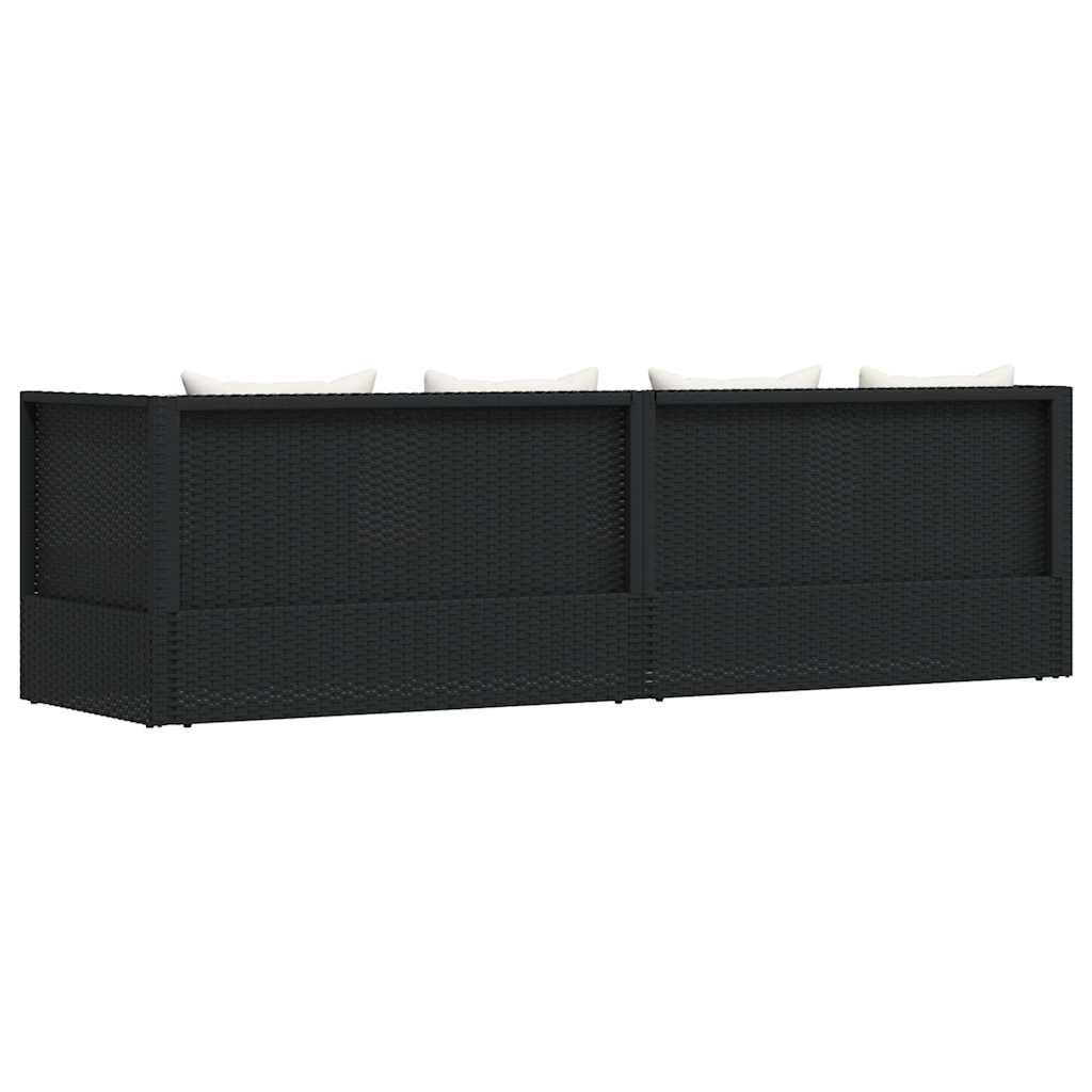 Sodo sofa su pagalvėlėmis ir pagalvėmis, juoda, poliratanas