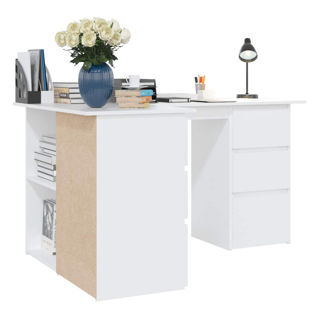 Corner writing desk, white, 145x100x76cm, wood