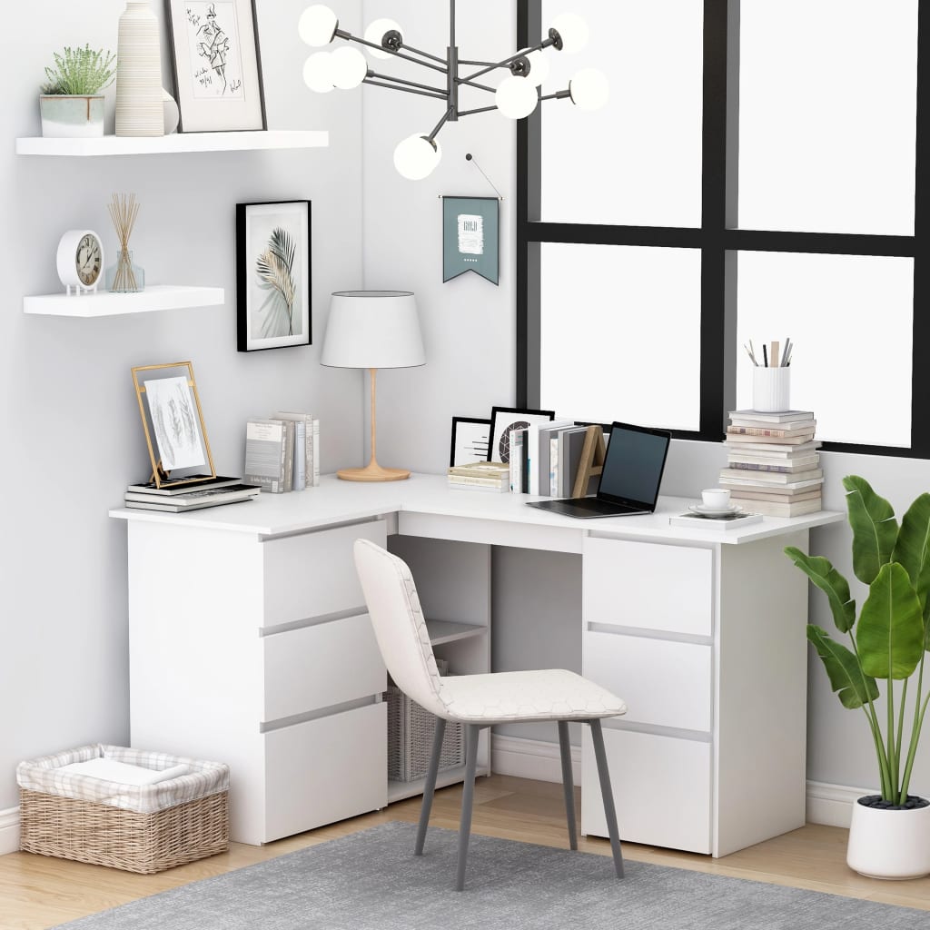 Corner writing desk, white, 145x100x76cm, wood