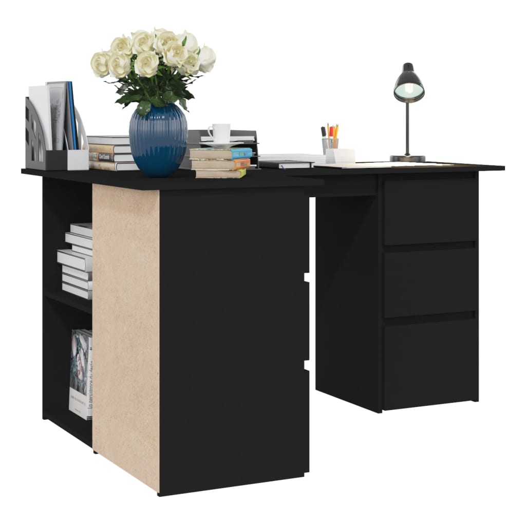 Stūra rakstāmgalds, melns, 145x100x76cm, koks