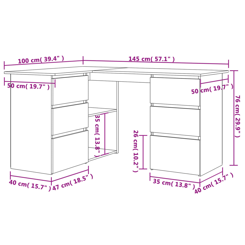 Corner desk, oak, 145x100x76cm, wood