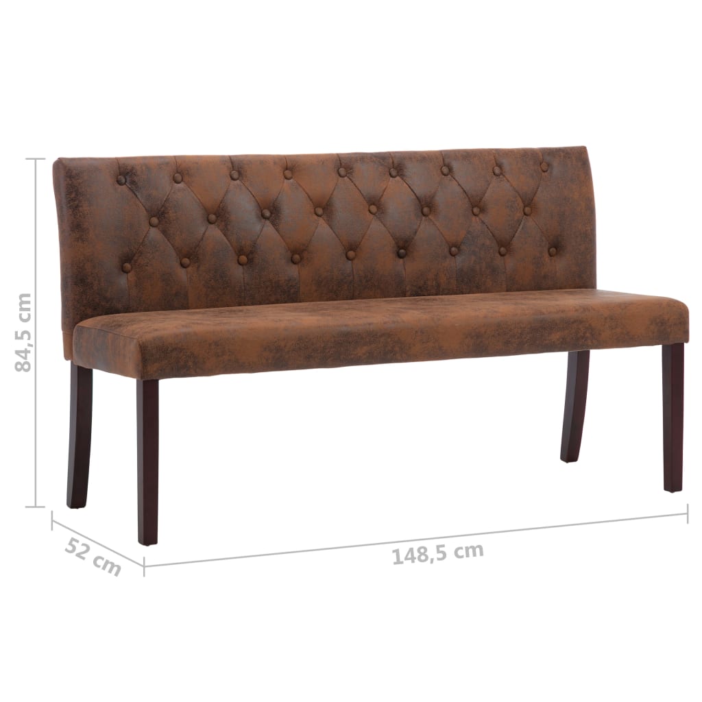 Bench, brown, 148.5cm, faux suede