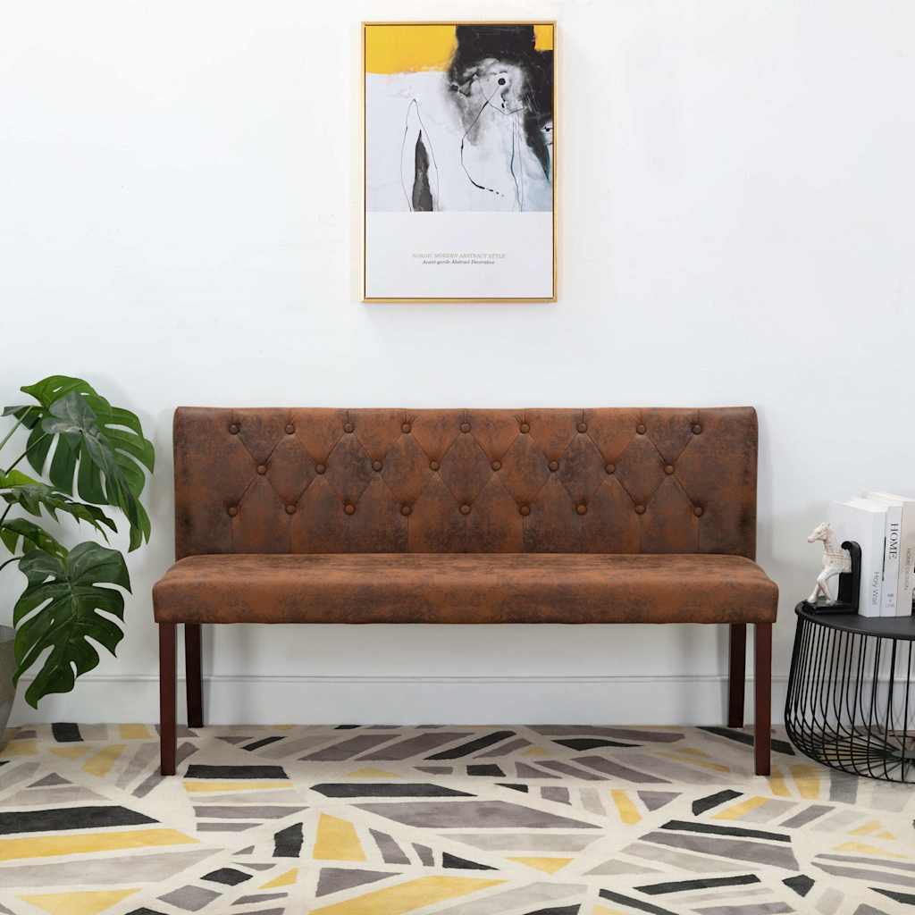 Bench, brown, 148.5cm, faux suede