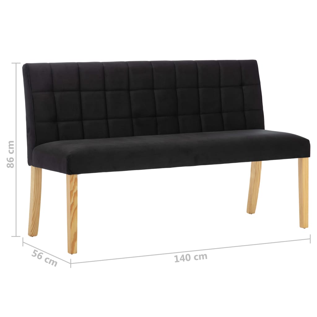 Bench, black, 140cm, velvet