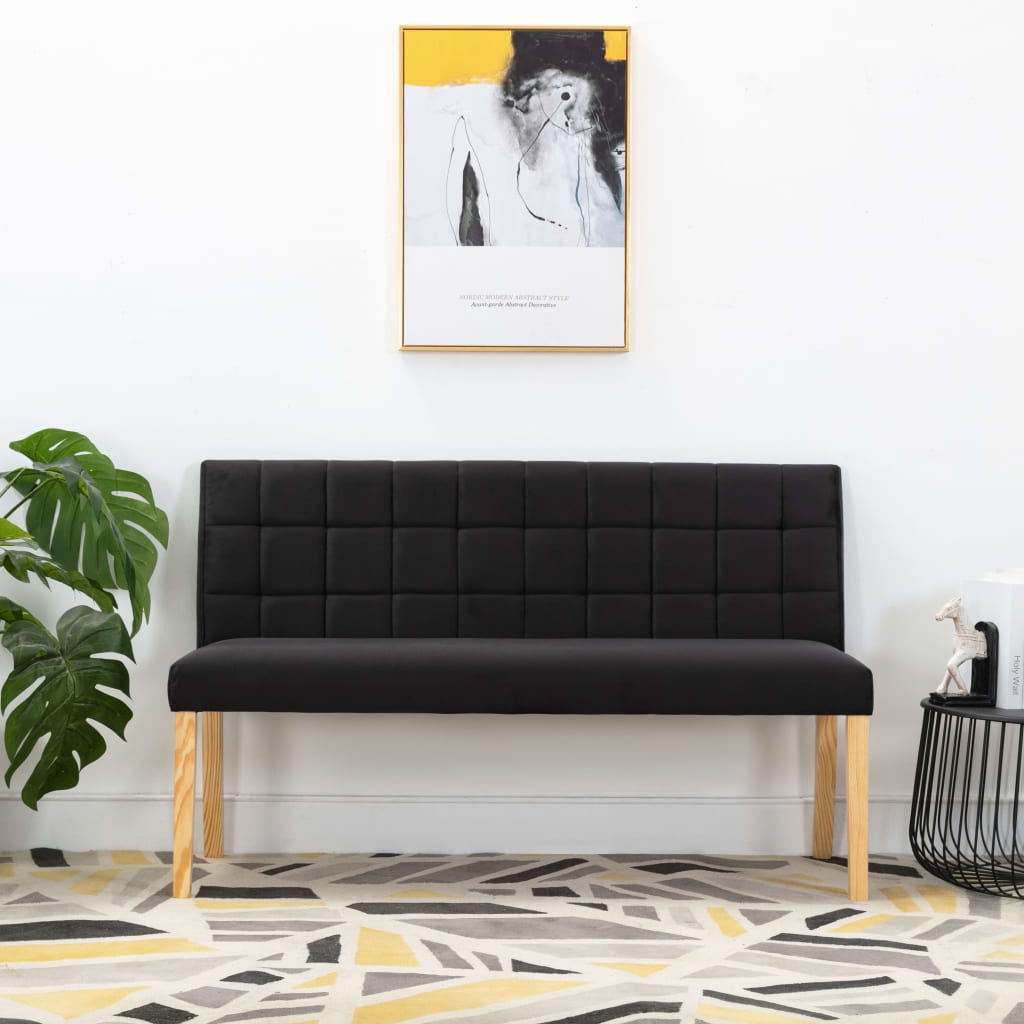 Bench, black, 140cm, velvet