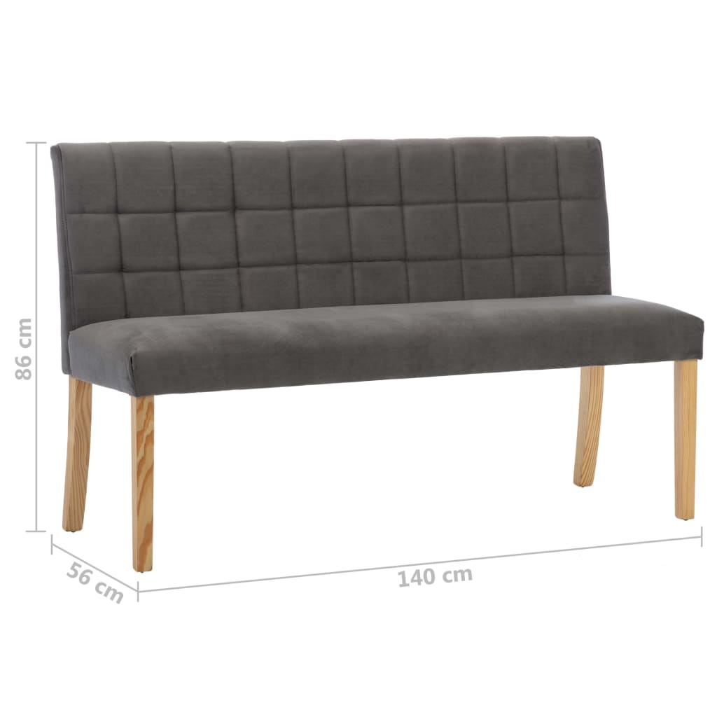 Bench, grey, 140cm, velvet