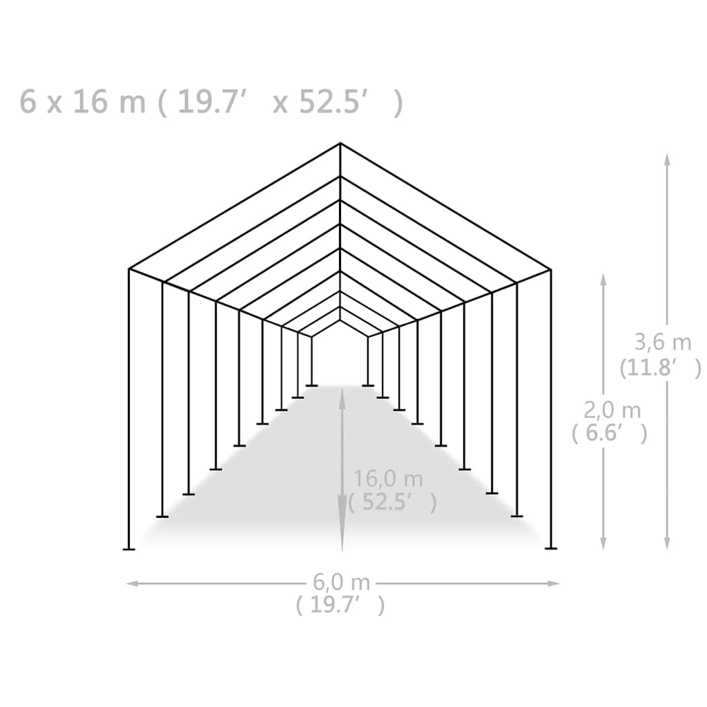 Proginė palapinė, baltos spalvos, 6x16m, PE