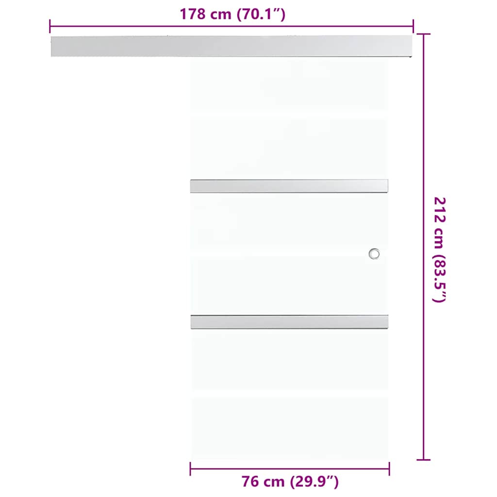 Stumdomos durys, sidabrinės, 76x212cm, aliuminis ir ESG stiklas