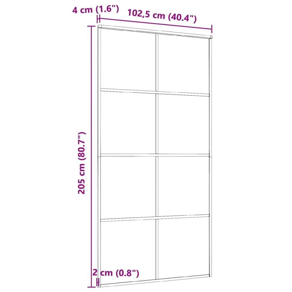 Bīdāmās durvis, melnas, 102,5x205cm, alumīnijs un ESG stikls