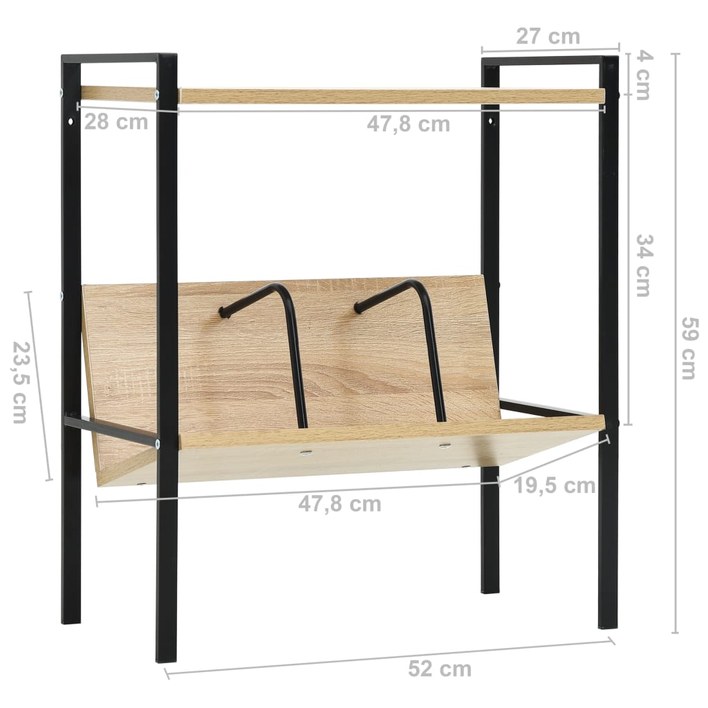 Bookcase, 2-tier, black/oak, 52x28x59cm, wood