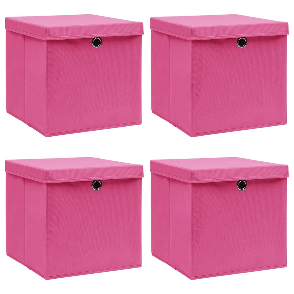 Storage boxes with lids, 4 pcs, pink, 32x32x32cm, fabric