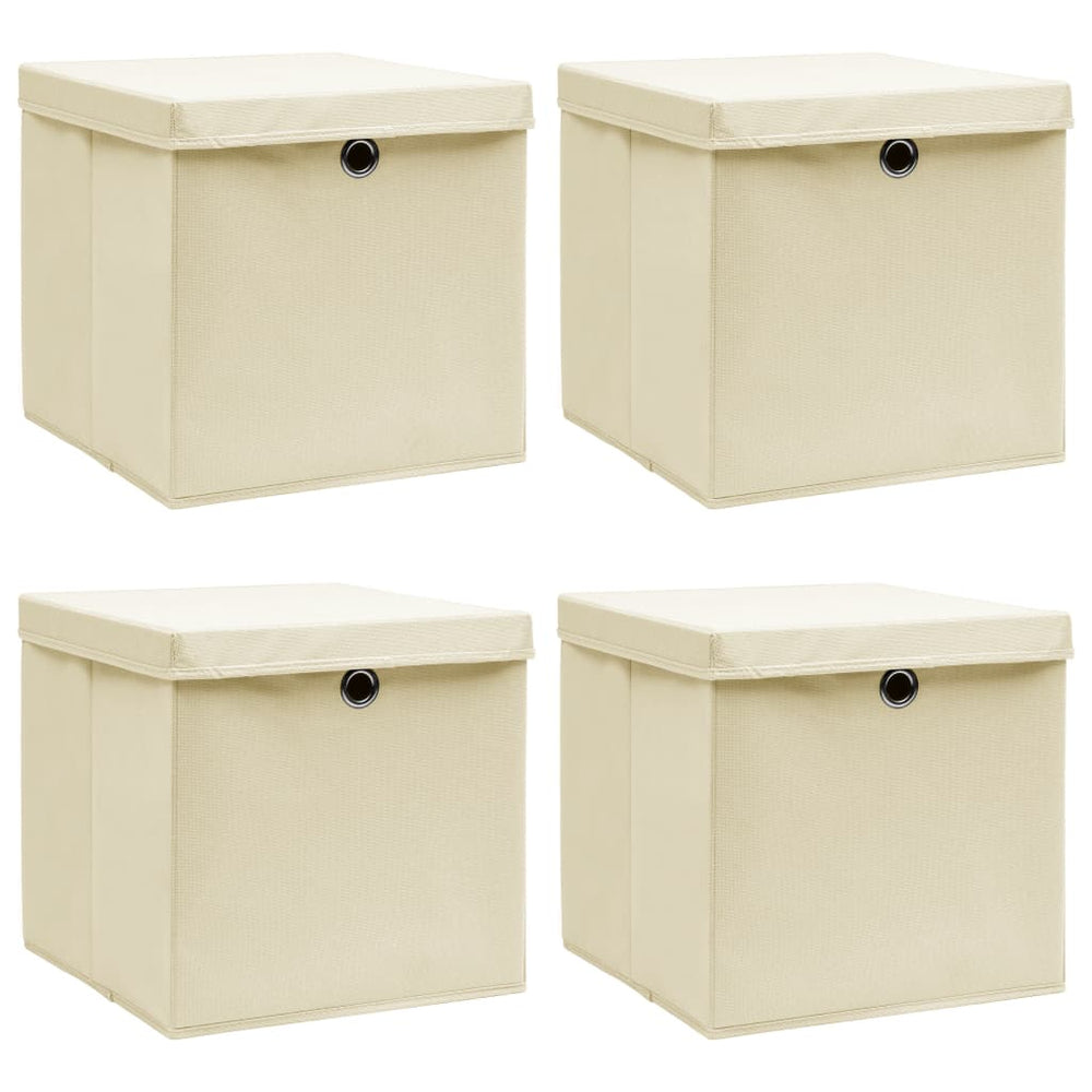 Storage boxes with lids, 4 pcs, cream, 32x32x32cm, fabric