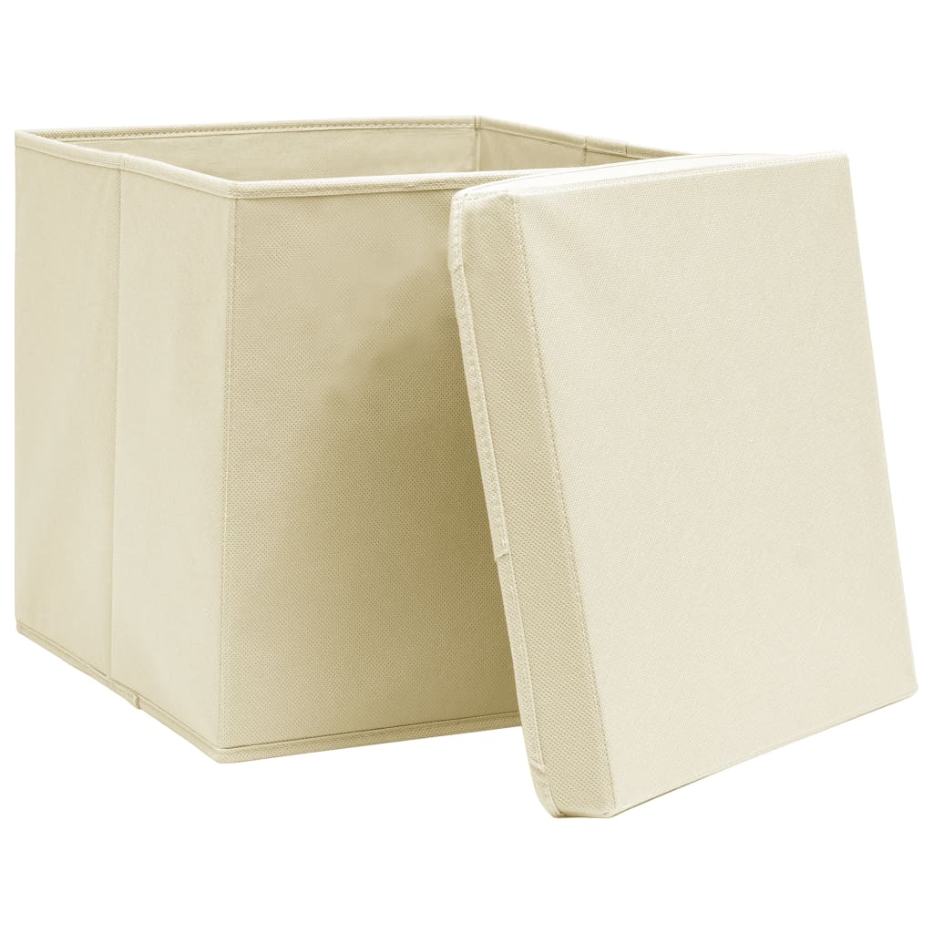 Storage boxes with lids, 4 pcs, cream, 32x32x32cm, fabric