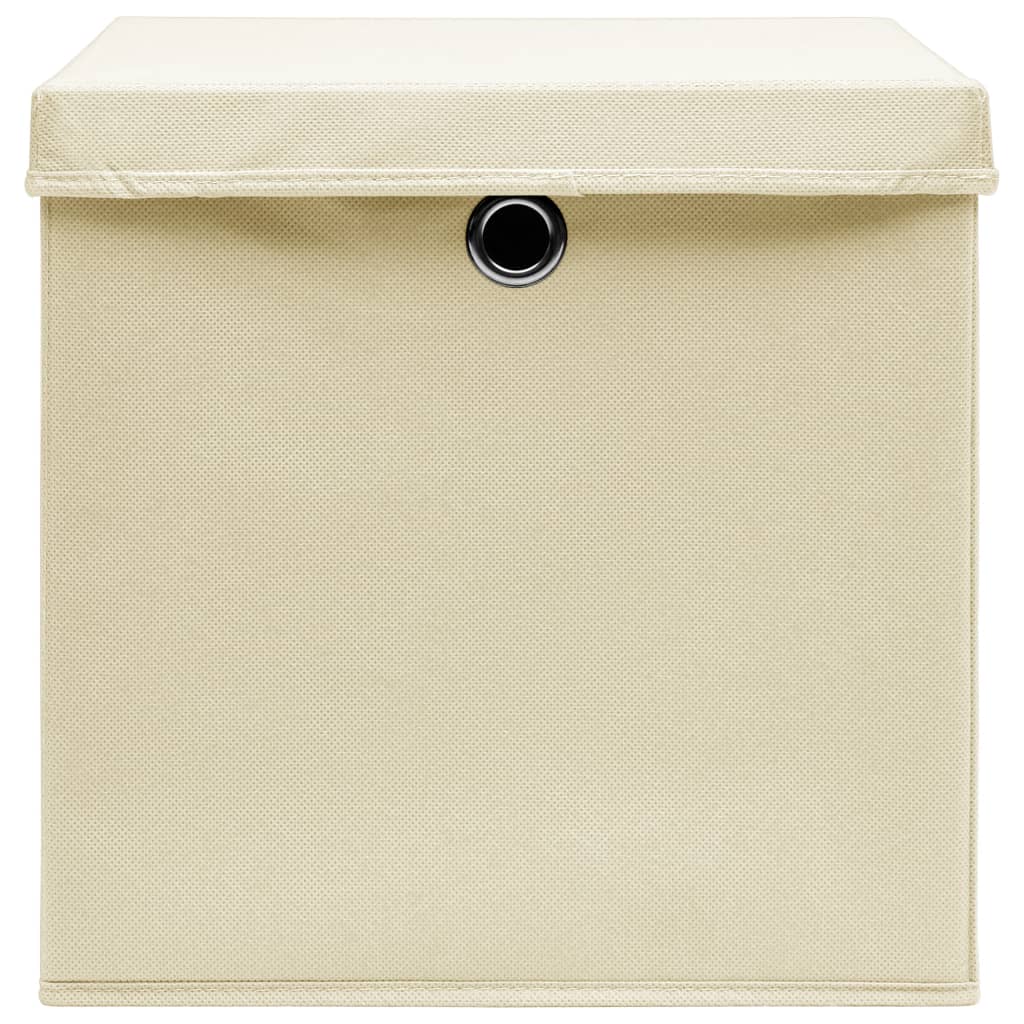 Storage boxes with lids, 4 pcs, cream, 32x32x32cm, fabric