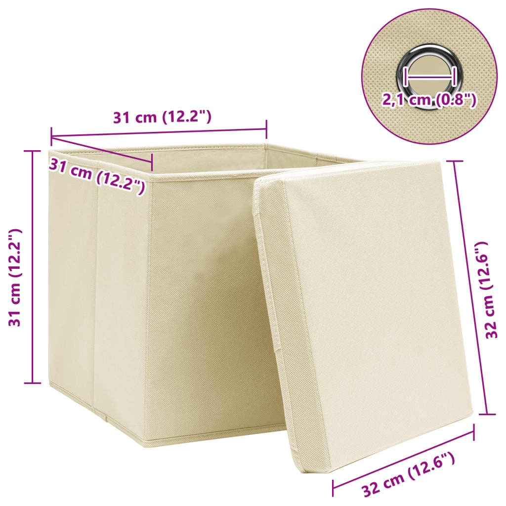 Storage boxes with lids, 4 pcs, cream, 32x32x32cm, fabric