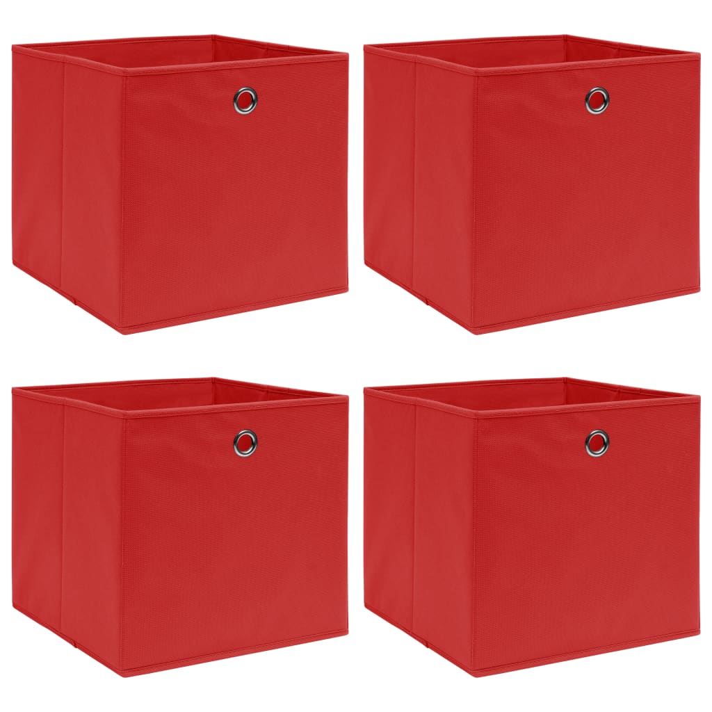 Storage boxes, 4 pcs., red, 32x32x32cm, fabric