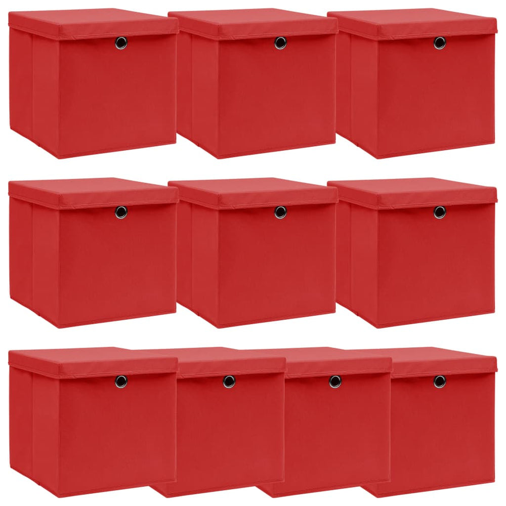 Storage boxes with lids, 10 pcs., red, 32x32x32cm, fabric