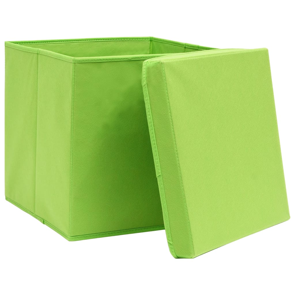 Storage boxes with lids, 10 pcs, green, 32x32x32cm, fabric