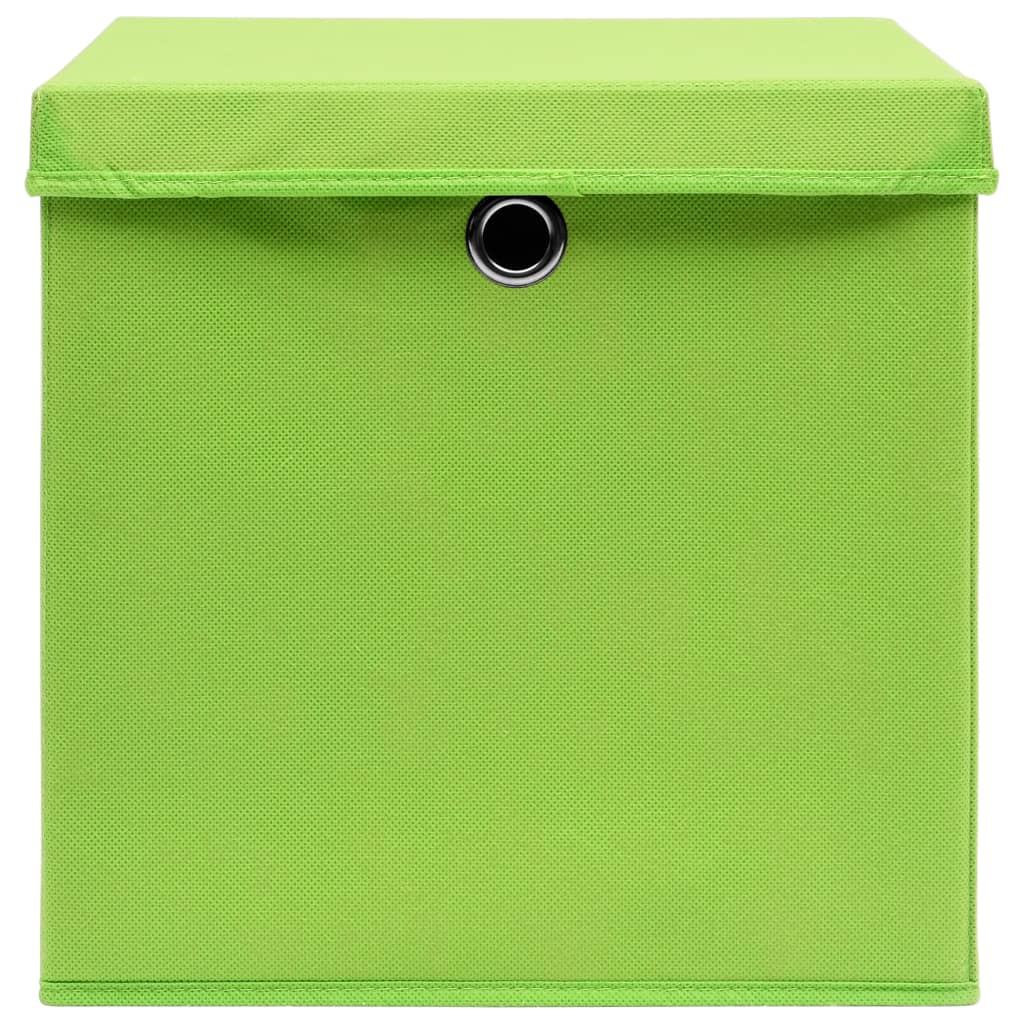 Storage boxes with lids, 10 pcs, green, 32x32x32cm, fabric