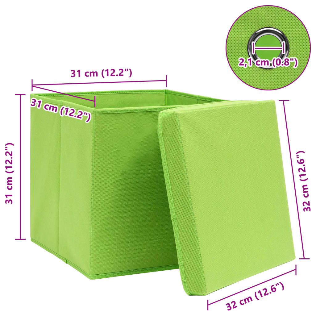 Storage boxes with lids, 10 pcs, green, 32x32x32cm, fabric