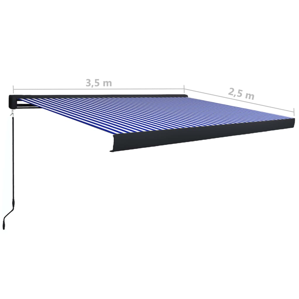 Ar rokas izvelkams marķīzes nojume, zils un balts, 350x250cm