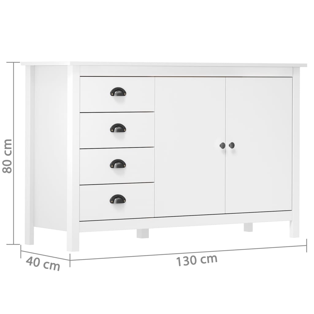 Sideboard Hill, white, 130x40x80cm, solid pine
