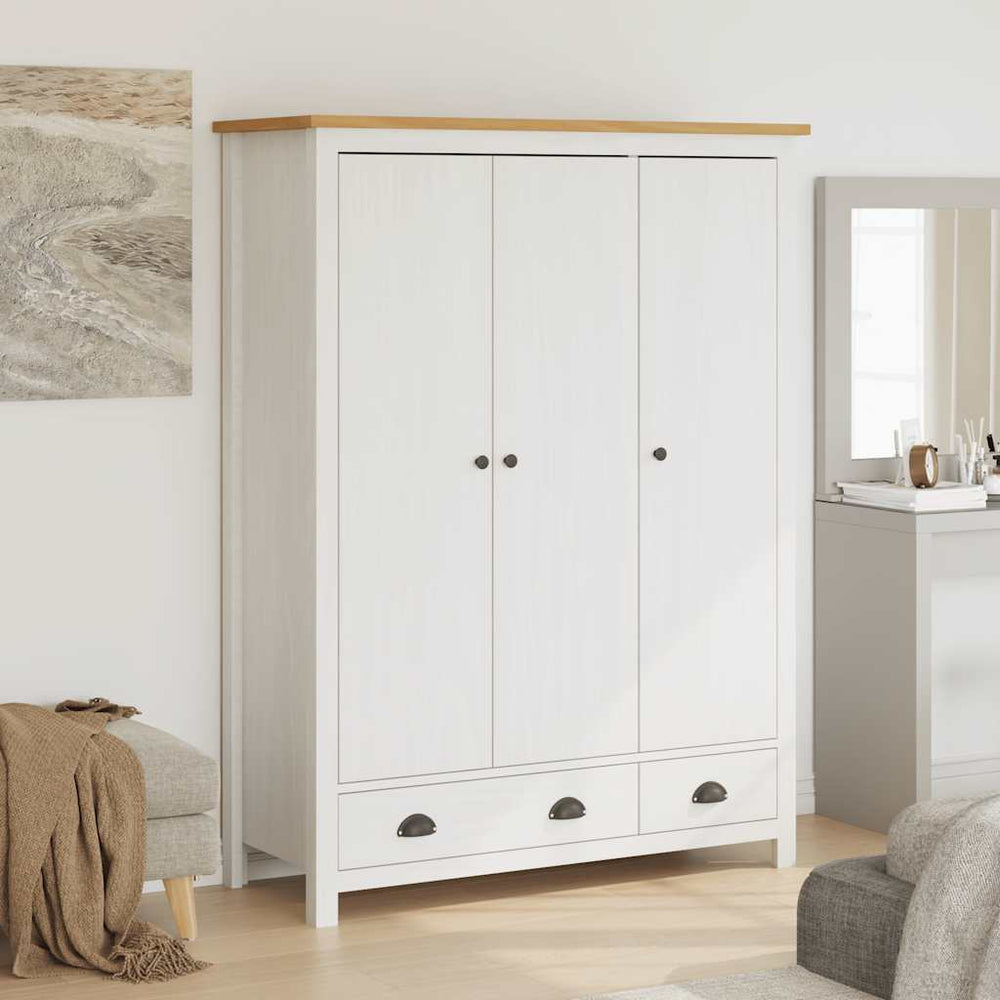 Wardrobe Hill, white, 127x50x170cm, pine, 3-door