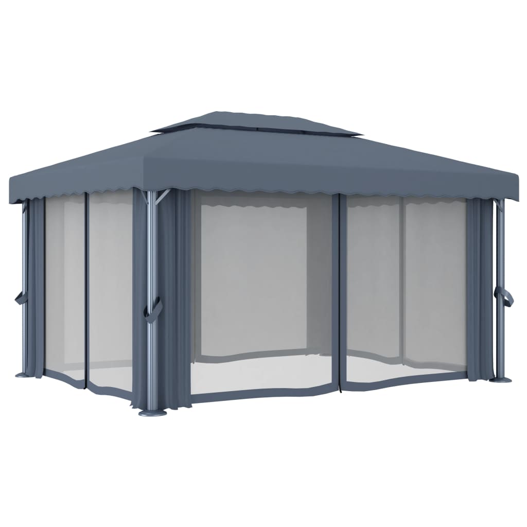 Gazebo with curtains YARROW, anthracite, 4x3m