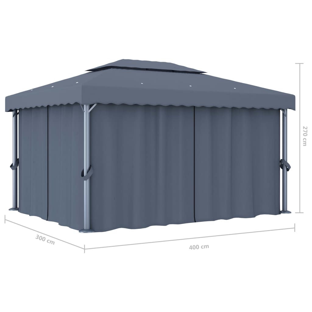 Gazebo with curtains YARROW, anthracite, 4x3m