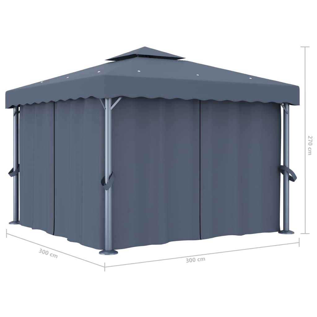 Pavėsinė su užuolaidomis YARROW, antracito, 3x3m