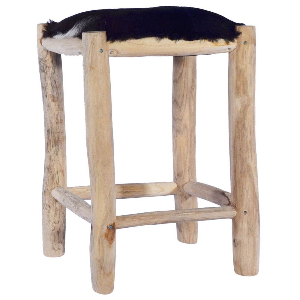 Bar stool, real goat leather and solid teak wood