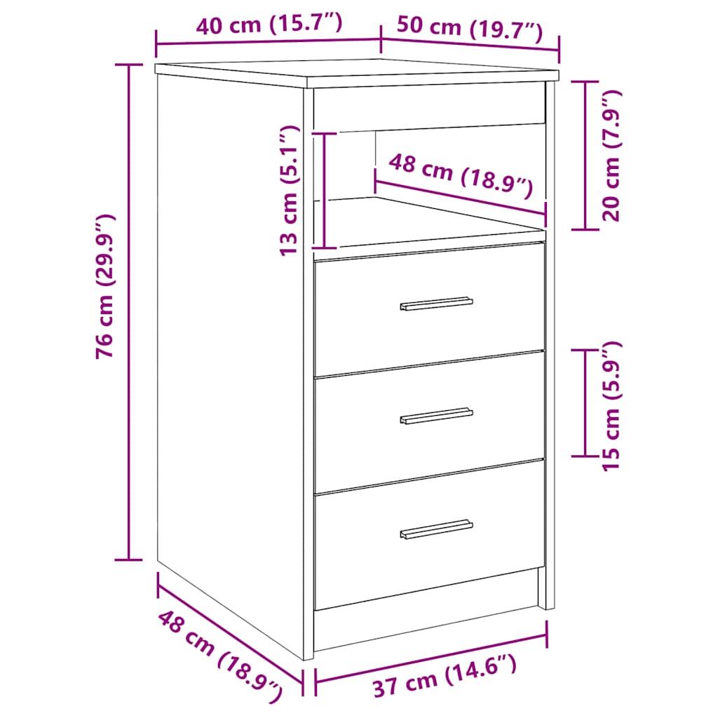 Cabinet with drawers, concrete gray, 40x50x76cm, wood