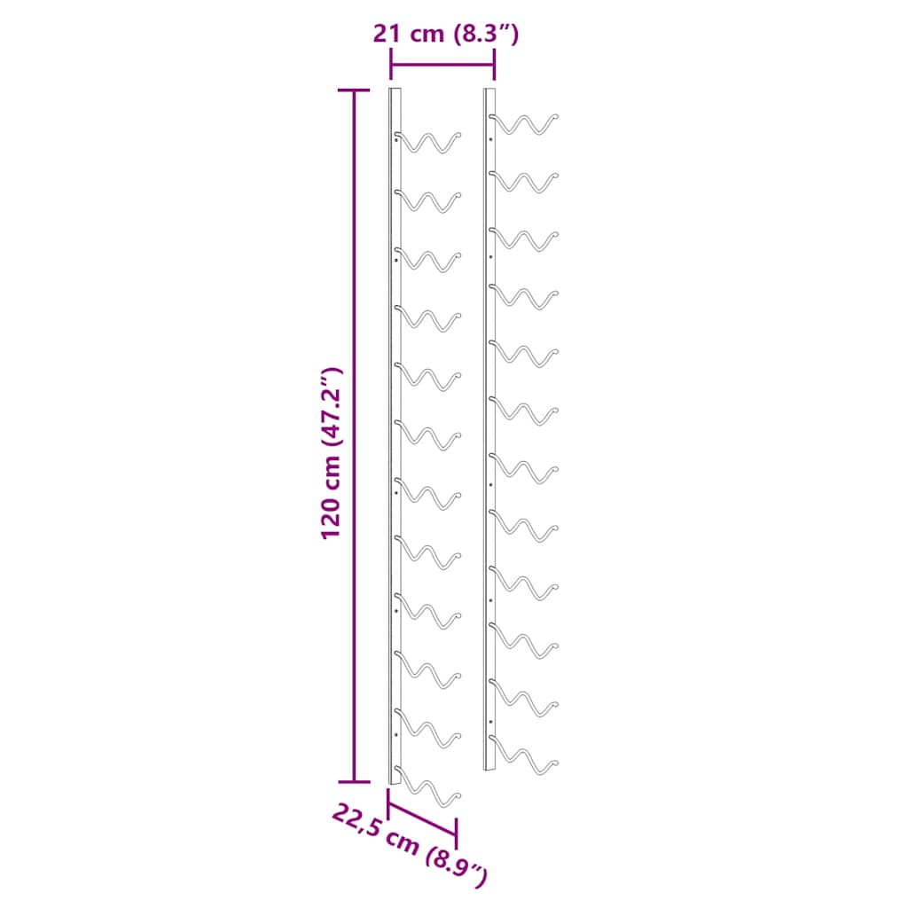 Prie sienos montuojamas vyno laikiklis, juodas, geležis