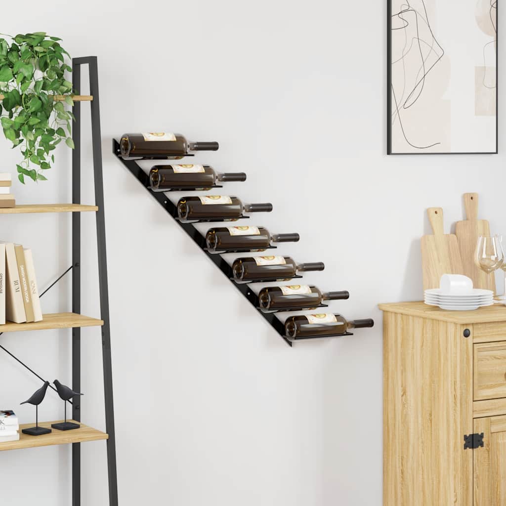 Wall-mounted wine rack, black, metal